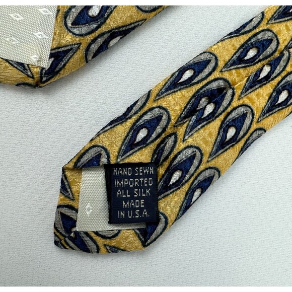 RBM Collection Mens Necktie Yellow and Blue Teardrop Design 100% Silk USA 4 in - Picture 7 of 7